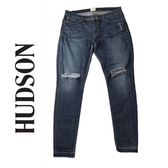 Hudson Jeans Krista Super Skinny Distressed Blue High Waisted Jeans -‎ Size 32 - Picture 1 of 2